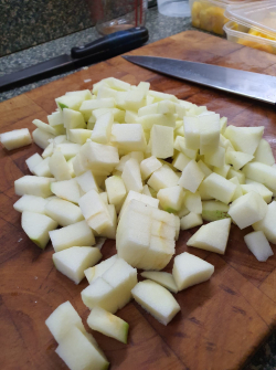 Picture of Granny Smith apples peeled, cored, and cut into 1cm cubes.